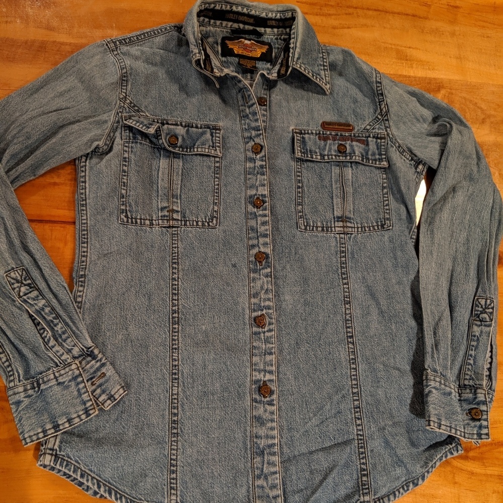 Harley Davidson Denim Jean Button Shirt small